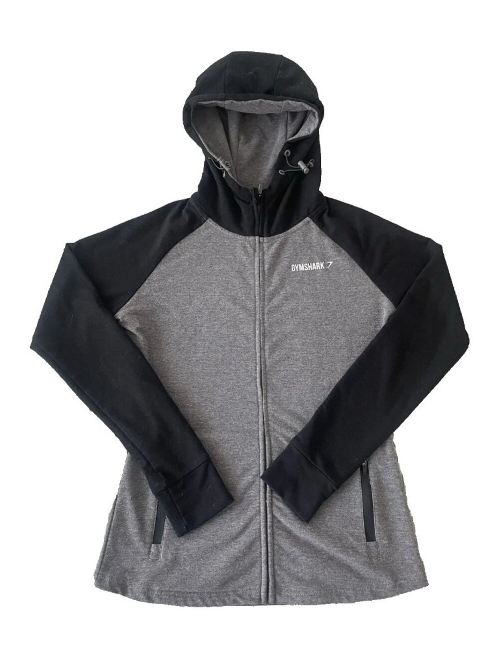Gymshark Womens Grey and Black Full-Zip Fitted Stretchy Performance Hoodie